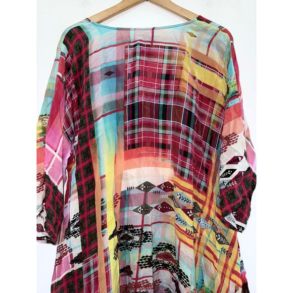 JOHNNY WAS bright aztec western boho kimono sleeve tunic top mini dress - Picture 8 of 10